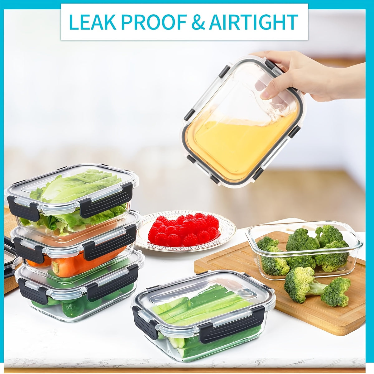 12pcs Glass Food Storage Containers with Lids, Meal Prep, Pantry Kitchen Storage Containers for Lunch, Leak Proof, Airtight Glass Lunch Bento Boxes for Microwave, Oven, Freezer And Dishwasher