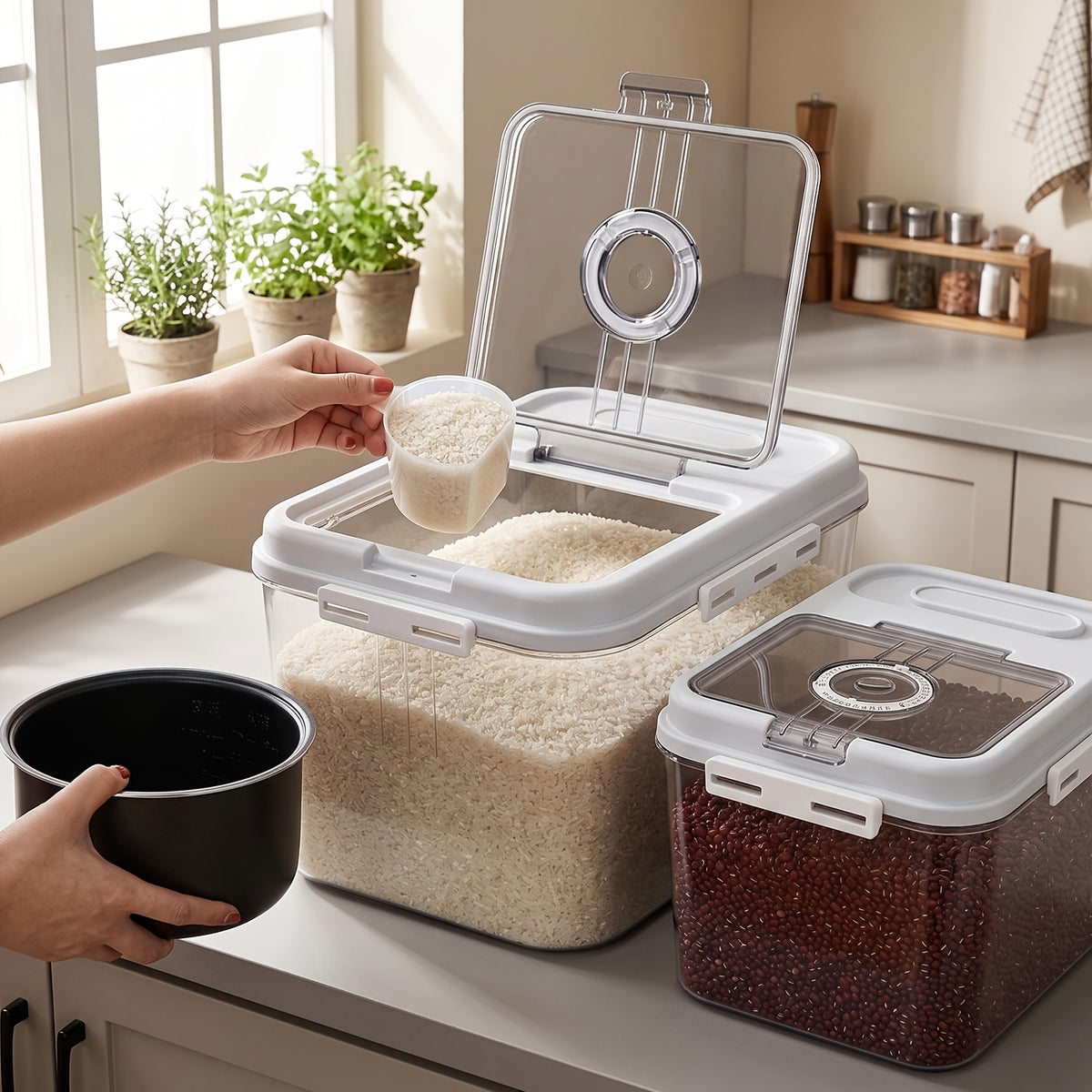 2 Sizes Airtight Food Storage Large-Bread Box Bread Boxes for Kitchen Counter Airtight, Time Recording Bread Storage Container with Lid, Bread Keeper for Homemade Bread, PET Square Flip Top Rice for Kitchen Pantry Organization