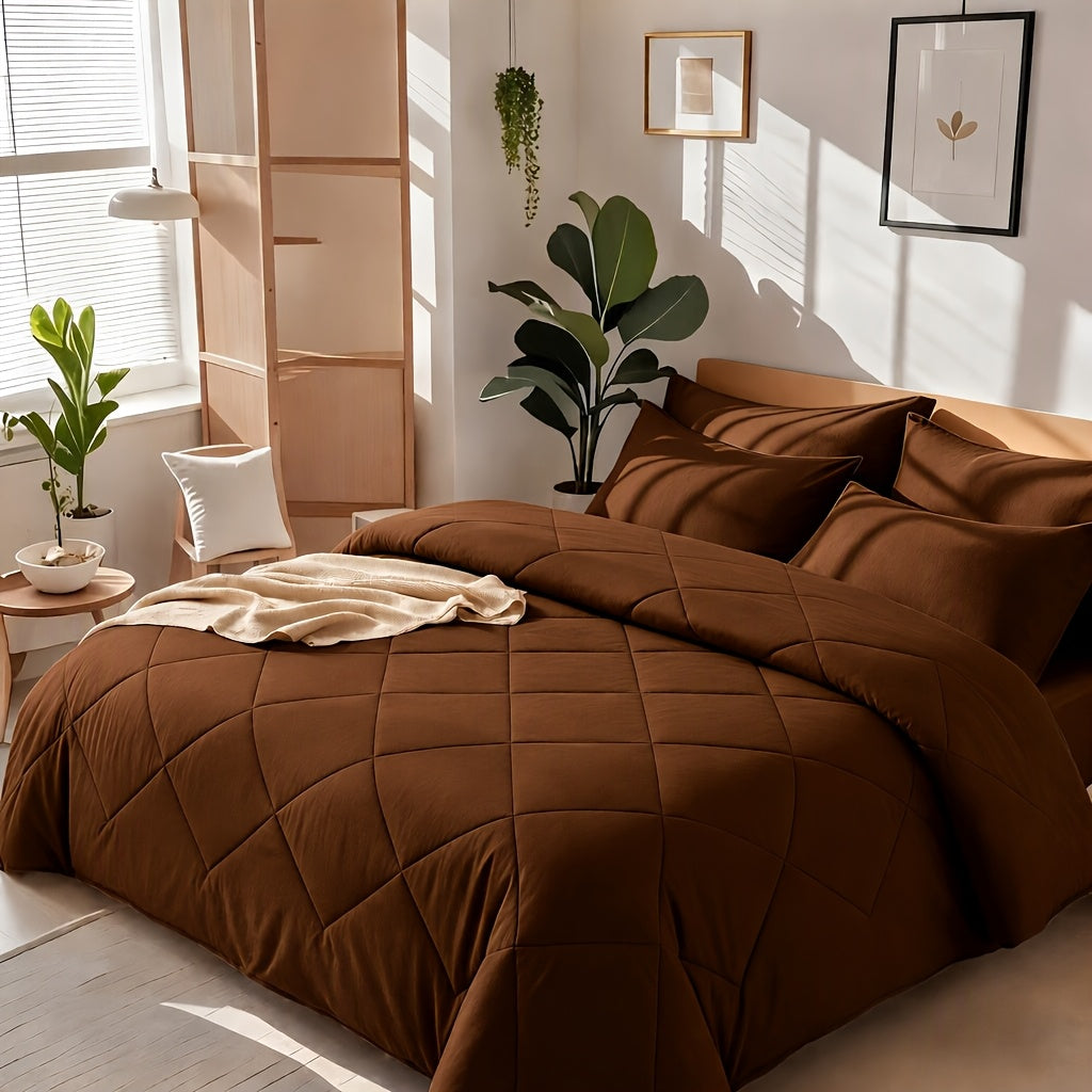 2/3pcs Solid Color Rhombus Grid Queen/King Size Bedding Set Soft, Comfortable, Fluffy Microfiber Filling Lightweight Breathable Fabric Easy Care All Season Use Includes Comforter Pillowcases Luxury Quality