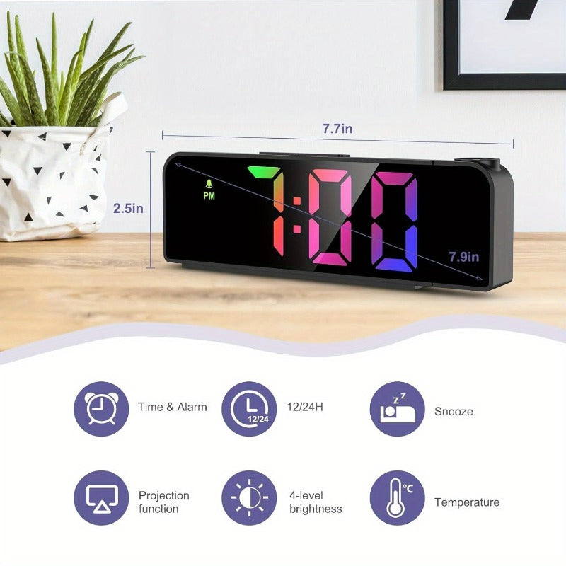 Projection Alarm Clock, Ceiling Projection Alarm Clock, 7.7-inch Large Display Screen, LED Digital Clock, Snooze Function, Bedroom And Living Room Clock, USB Charging, Night Mode, Projection Alarm Clock, Suitable for Bedroom, Office And Travel.
