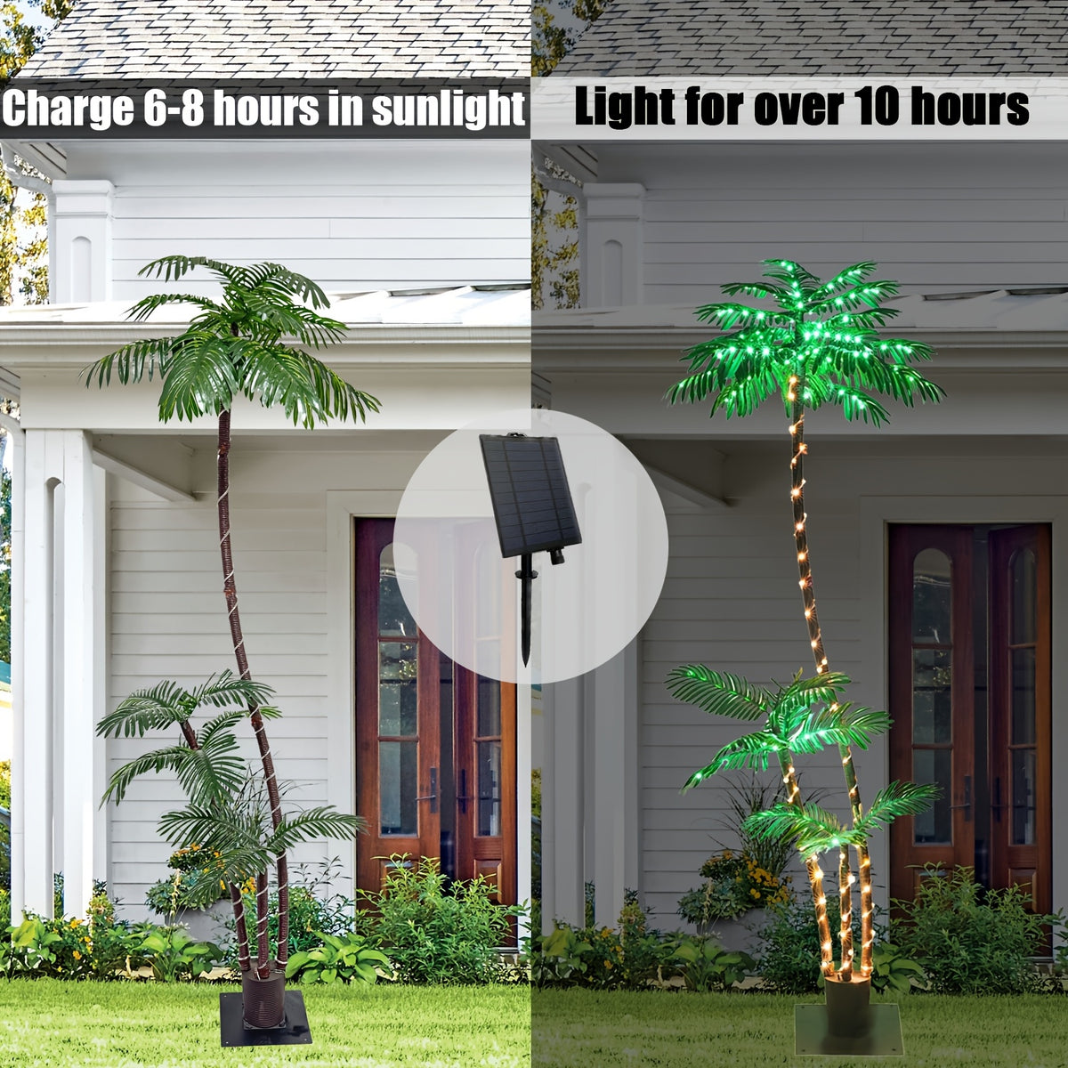 7ft Solar Lighted Artificial Palm Tree 260 LEDs for Outdoor Tiki Bars, Christmas Decoration, Patios, Beaches, Yards Pool, Party, Outdoor Lighting Decor, Poolside Illumination, Artificial Palm Tree Decor, Solar Palm Tree Light, Tropical Palm Silhouette, Fl