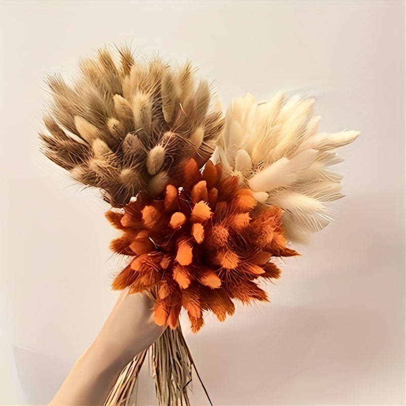 121pcs Boho Chic Artificial Pampas Grass & Rabbit Tail Bouquet - 17" Colorful Faux Floral Arransynthetic Gemstoneent for Home Decor, Ideal for Weddings & Holidays
