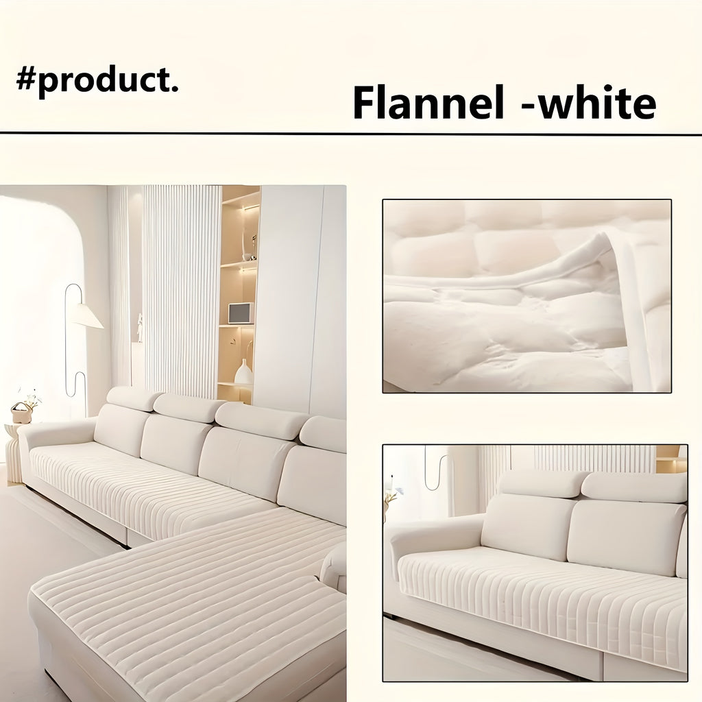 2pcs Quilted Sofa Cover, Flannel Velvet Polyester Jacquard, 450-500 g/㎡, Soft Durable Pet-friendly, Machine Washable, for Living Room Bedroom Office Home Decor