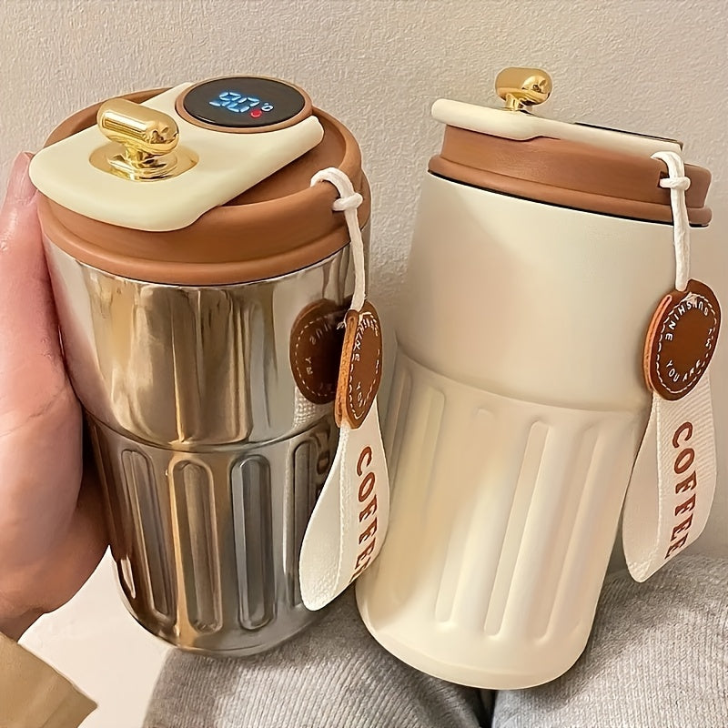 Insulated Travel Coffee Mug, 15.55 oz Vintage Letter Print Cup with 316 Stainless Steel and Leakproof Lid for Office, Commutes and Outdoor Drinks