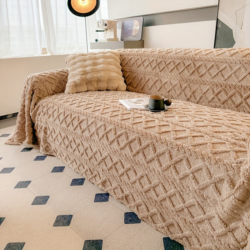 1pc Modern Jacquard Shu Velveteen Sofa Throw Cover - Pet Friendly Slipcover with Soft Plush Feel - Machine Washable, Non-Printing Single Piece Couch Protector for Home Decor - Fits Armchair to 4-Seater Sectional Sofas