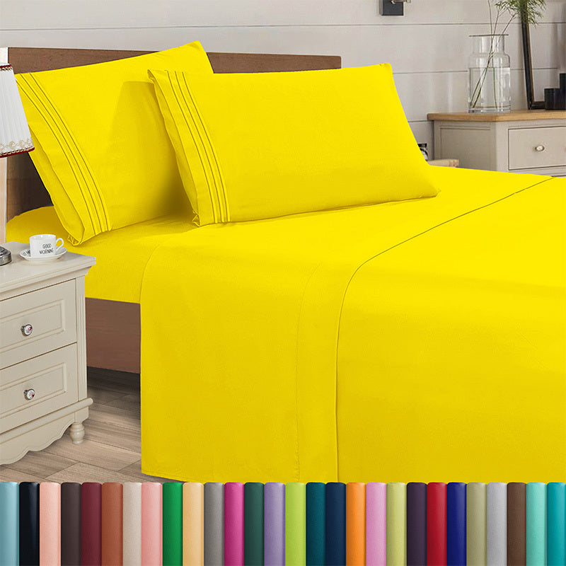 Elegant Comfort Luxury 4pcs Embroidered Sheet Set 16 inch deep pockets - Ultra Soft Machine Washable Luxury 4-Piece Bed Sheet Set - Fade and Wrinkle Resistant Premium Hotel Quality Twin/Full/Queen/King/Cal King Bedding Set- 4PC Sheets For Daily Use, Dorms