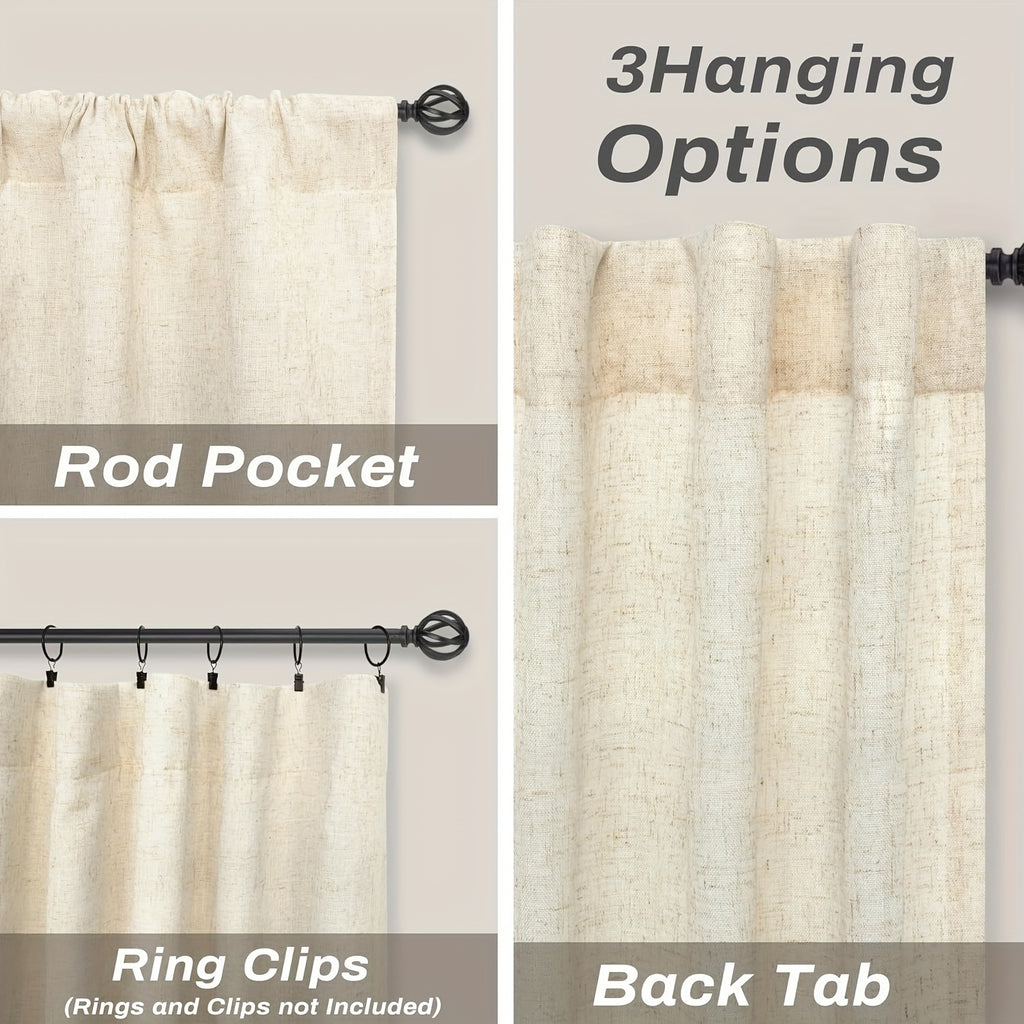 4 Panels Natural Linen Curtains for Living Room Semi Sheer Farmhouse Real Flax Rod Pocket Back Tab Boho Rustic Light Filtering Window Drapes for Bedroom Privacy Assured