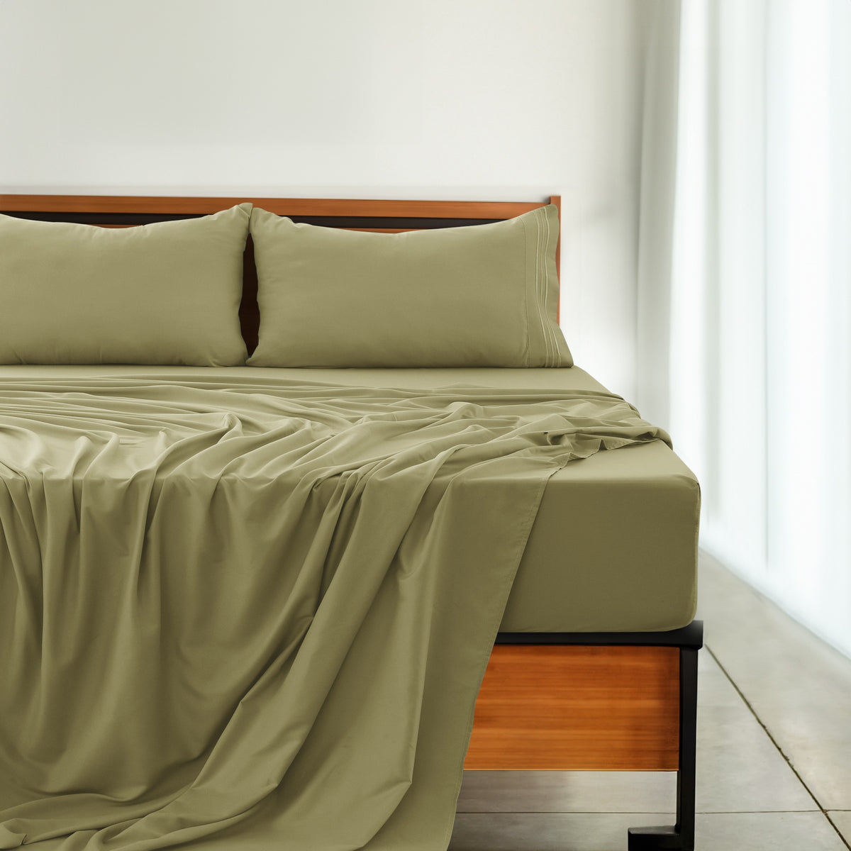 Lux Decor 4 Pieces Solid Bedsheets - 1800 Series Stylish Comfy Bedding Sheet Set - Hotel Luxury Skin Friendly Cooling Sheets & Embroidered Pillowcases Without Filler - Classic Collection With 16 Inches Deep Pocket Room decor - Shrinkage & Fade Resistant