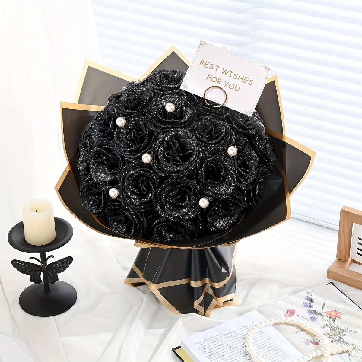 24/36pcs Simulation Flash Rose Bouquet Fake Flower Rose Delicate Beautiful Bouquet Eternal Shiny Artificial Roses Suitable for Dating, Engagement, Wedding, Anniversary, Holiday Decorations Blue/ Purple/ Red
