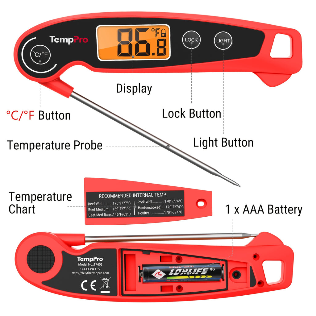 TempPro F05 Digital Meat Thermometer for Cooking with Motion Sensing, Food Thermometer for Kitchen BBQ Oil Grill Smoker Candy Thermometer