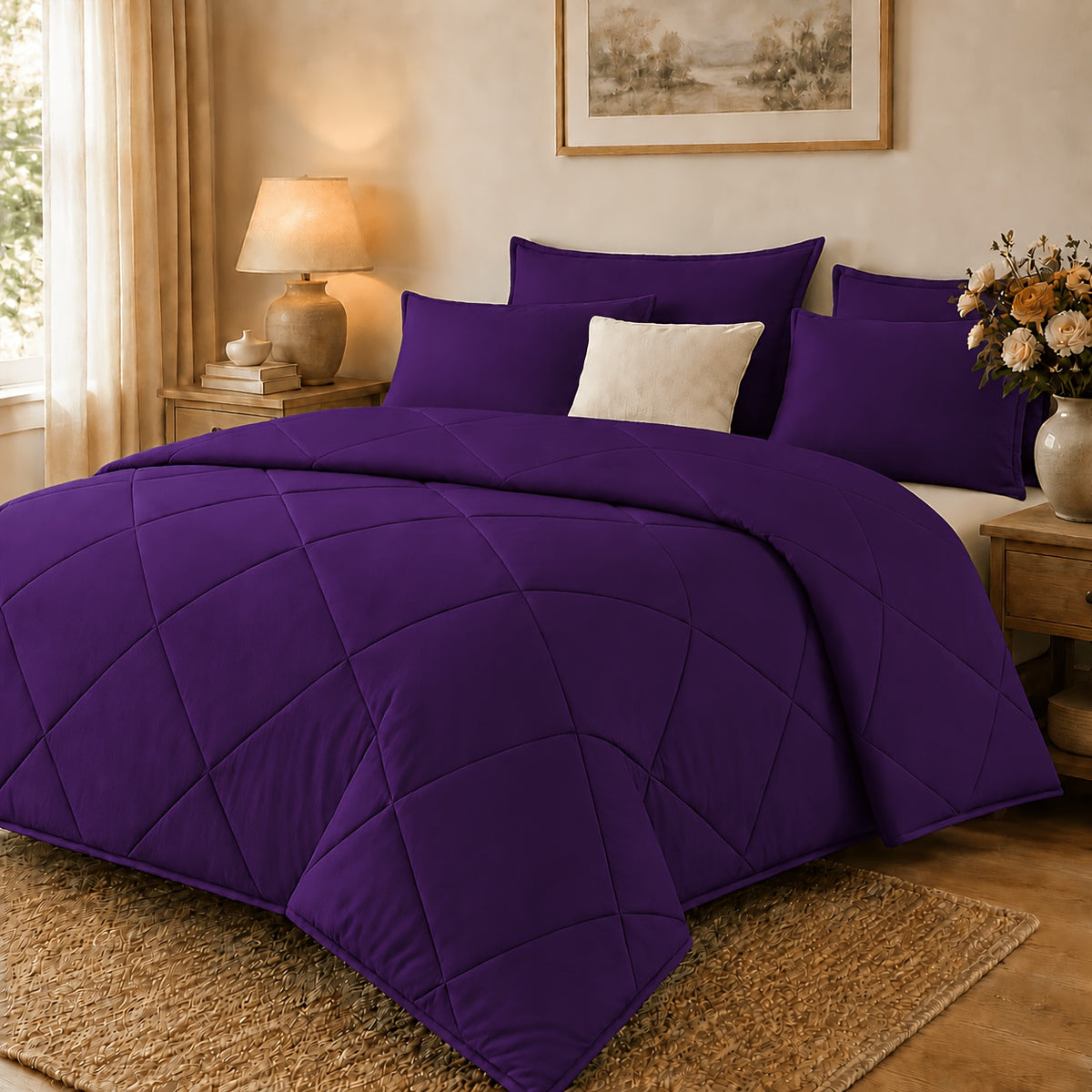 2/3pcs Solid Color Diamond Quilted Large/King Size Bedding, Soft, Comfortable, and Fluffy with Microfiber Filling and Lightweight, Breathable Fabric. Easy to Care for, Warm for All Seasons. Includes Comforter and Pillowcases. Luxurious Quality