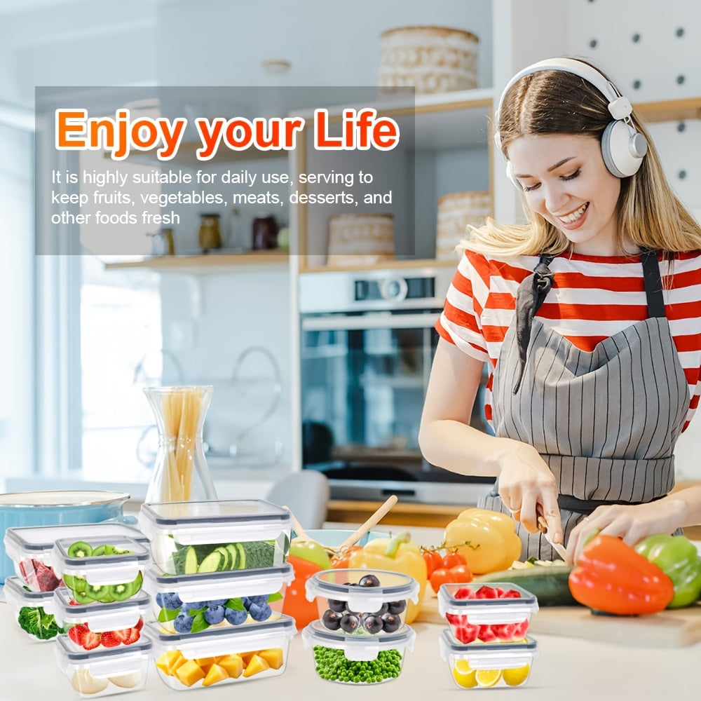 16/28/48pcs Food Storage Container Set, Airtight Containers with Secure Lids (8/14/24 Lids + 8/14/24 Containers) - Sealed Plastic Containers for Pantry, Travel, Outdoor Picnics, Kitchen Organization, Includes Labels And Markers