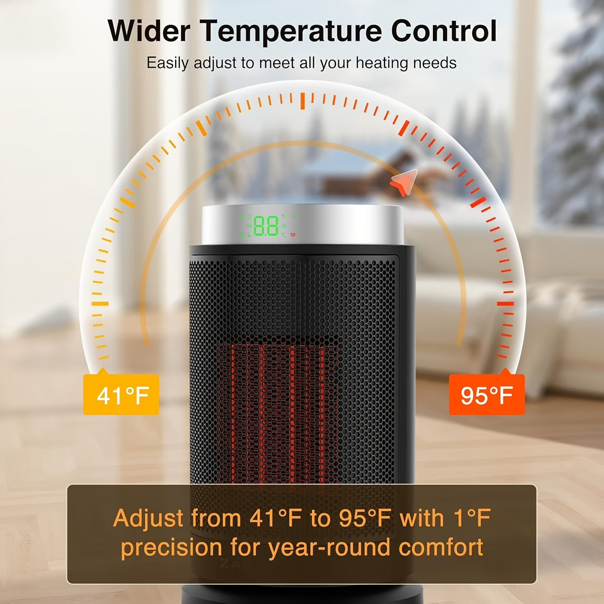 1500W/950W Ceramic Space Heater, Portable Electric Heater with Adjustable Thermostat, Heating Up to 200 Sq. Ft, 2S Rapid Heating, Compact Design, Overheat And Tip-Over Protection, for Indoor Use