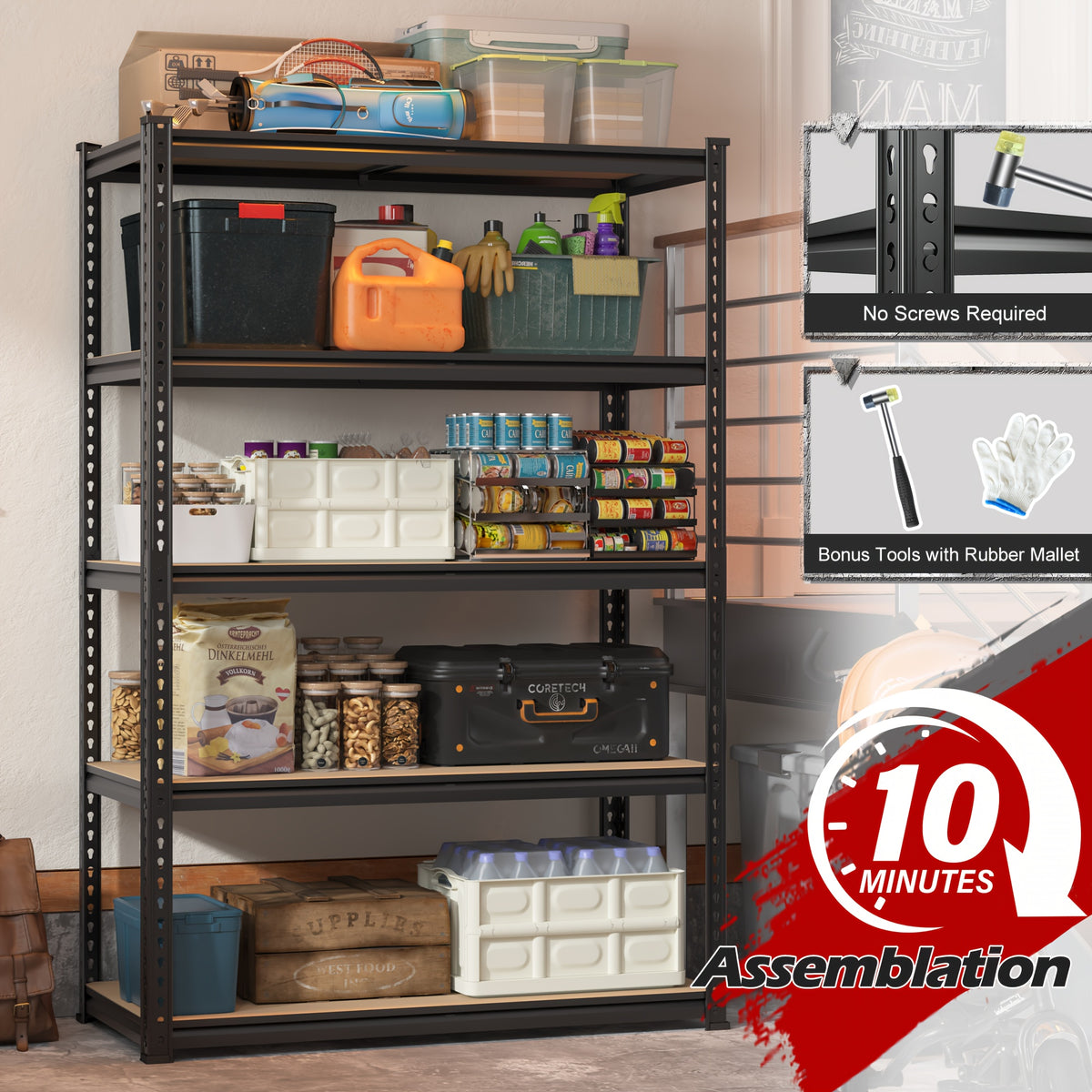 2000LBS Garage Shelving 72''H Storage Shelves Heavy Duty Shelving 5 Tier Metal Shelves For Garage Shelves 35.5"W X72"H X 15.8"D, Adjustable Shelving Unit For Basement Pantry Utility Rack Shelf, Utility Shelves
