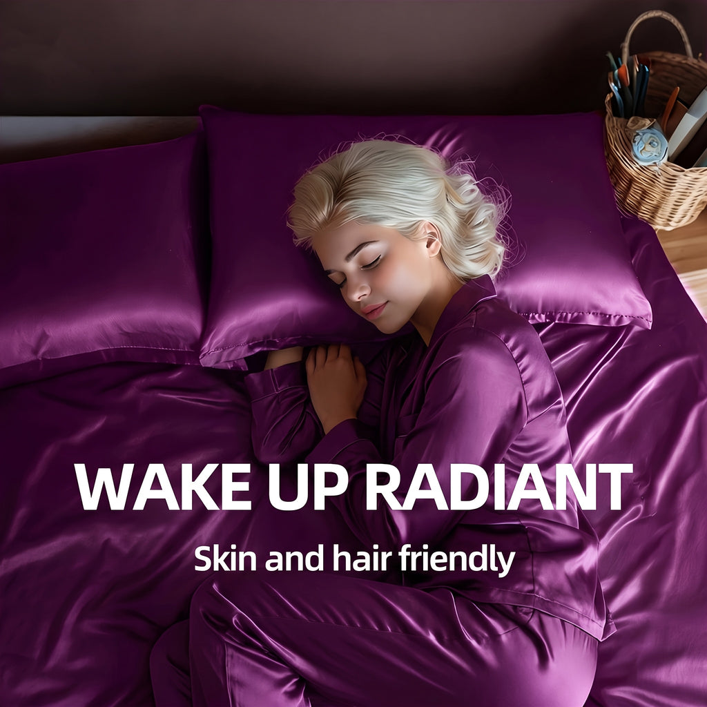 Luxury Satin Bedding Set, Cool And Breathable, Soft Satin Fitted Sheet, Five-Star Luxury Bedding, Twin(Fitted Sheet ×1+Pillowcase ×1), Full.Queen.King(Fitted Sheet ×1+Pillowcase ×2), Apartment, Bedroom, Guest Room, Halloween Christmas Gift