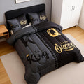 King and Queen Comforter Set, 3 Piece Crown Letter Print Bedding with 180 GSM Padding and Two Pillowcases for Bedroom and Dorm Decor