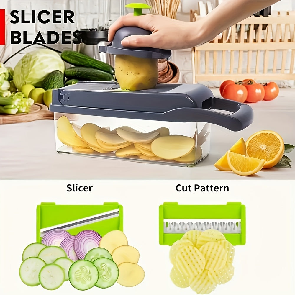16-in-1 Manual Vegetable Chopper Set, With 8 Blades, Container, Peeler And Filter, Easy Meal Preparation, Professional Onion, Carrot And Garlic Slicer, Kitchen Supplies