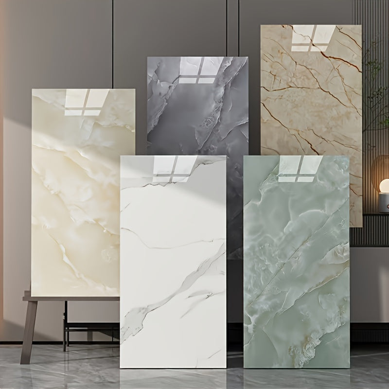 20/40pcs Glossy Marble Pattern Wall Panels Wall Sticker Set, Self-Adhesive Detachable PVC Wall Panels Wall Decals, Waterproof Peel And Stick Backsplash for Kitchen, Bathroom, Living Room, Home, Office, Dorm Decor