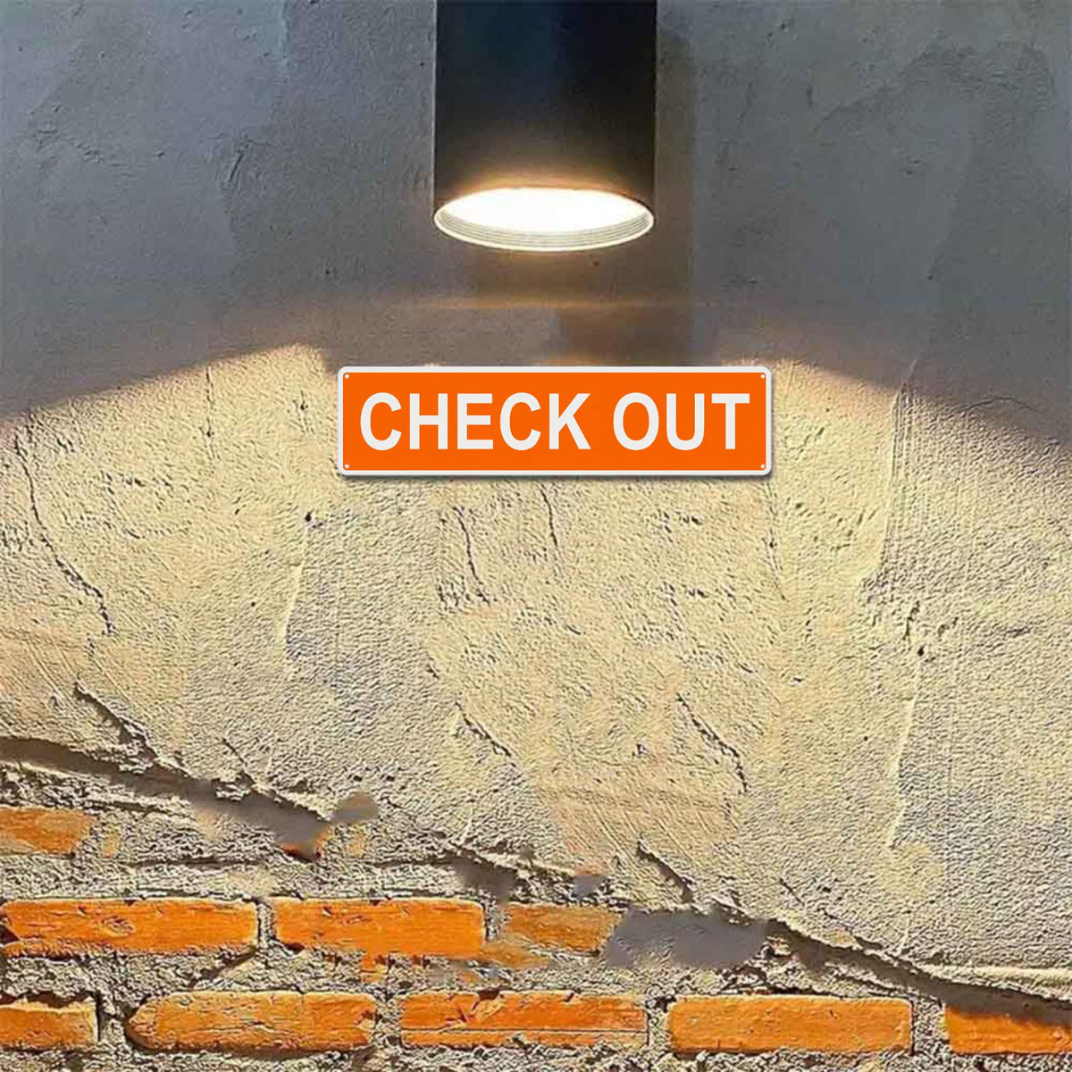 2D Flat - 2-Pack Check Out Metal Signs 4X16In, Orange And White High-Contrast Vertical Directional Signs, 2D Flat Printed Uv-Resistant Indoor Outdoor Wall Plaques with Pre-Drilled Holes for Store, Office, Library And Workplace