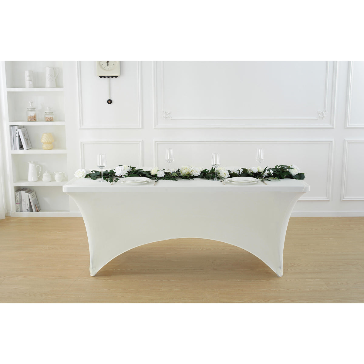 1pcs 4ft/6ft/8ft Spandex Tablecloth, Fitted tablecloth, Wrinkle Resistant Stretchable Rectangle Table Cover For Event, Wedding & Parties