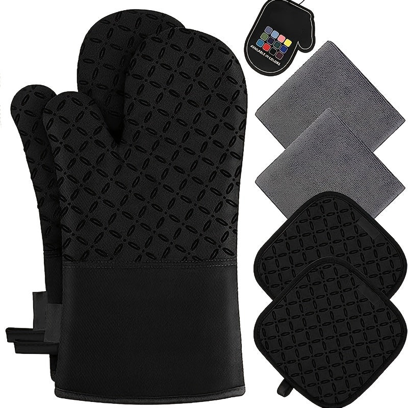 6pcs Oven Mitts And Pot Holders/ 1 Pair Oven Mitts, Kitchen Oven Glove High Heat Resistant Oven Mitts And Potholder With Non-Slip Surface For Cooking, Mother'S Day Gift