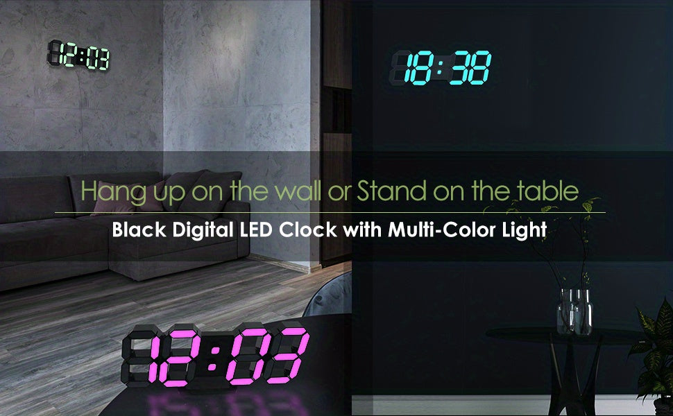 1pc RGB Neon LED Clock 9. 7" Digital Wall Clock Large Display Aesthetic Alarm Clock for Bedroom Living Room, Colorful, Remote Control, Adjustable Brightness, Date/Temperature