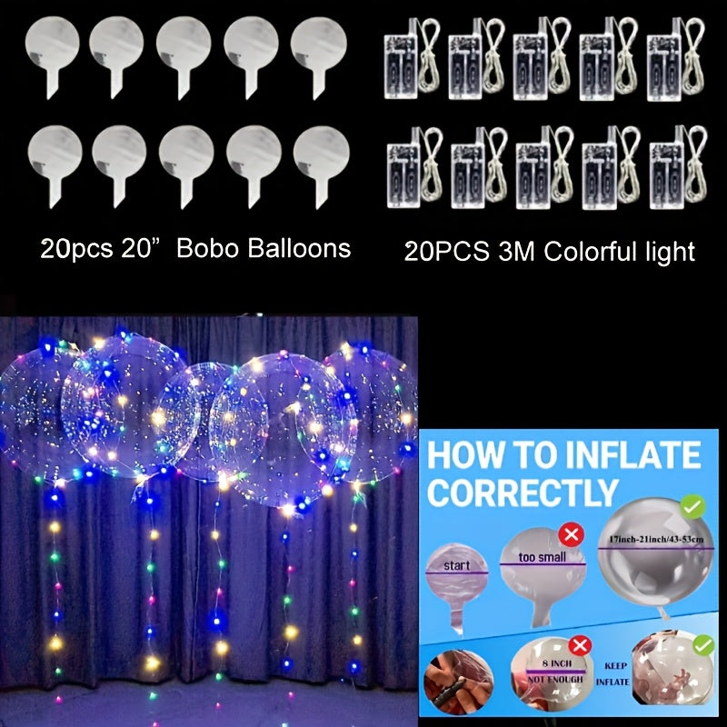 20pcs (10PCS LED Lights with 10pcs LED Light Up Bobo Balloons)String Lights Transparent Balloons for Birthday Wedding Christmas Party Easter Mother's Day Graduation Halloween Decor Decorations. 2*AA Batteries And Helium Not Included,Suitable