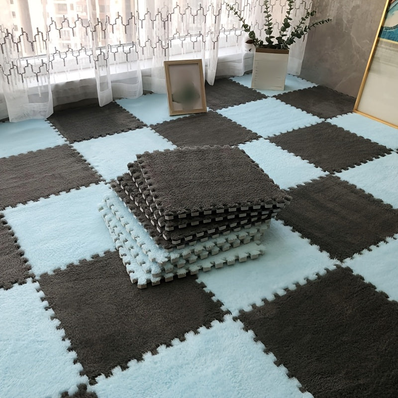 Interlocking Foam Floor Tiles, Soft Washable EVA Mats with Non-Slip Design in Grey, Pink, Apricot or Purple for Bedroom and Living Room