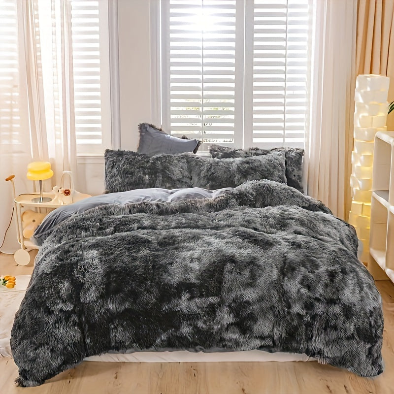 Plush Duvet Cover Set with 2 Pillowcases, 3-Piece Zipper Closure Bedding in Solid and Tie Dye Colors for Bedrooms, Guest Rooms and Dorms, No Insert
