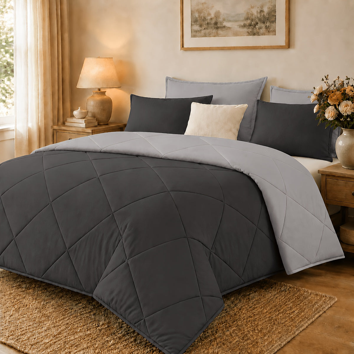 2/3pcs Solid Color Diamond Quilted Large/King Size Bedding, Soft, Comfortable, and Fluffy with Microfiber Filling and Lightweight, Breathable Fabric. Easy to Care for, Warm for All Seasons. Includes Comforter and Pillowcases. Luxurious Quality