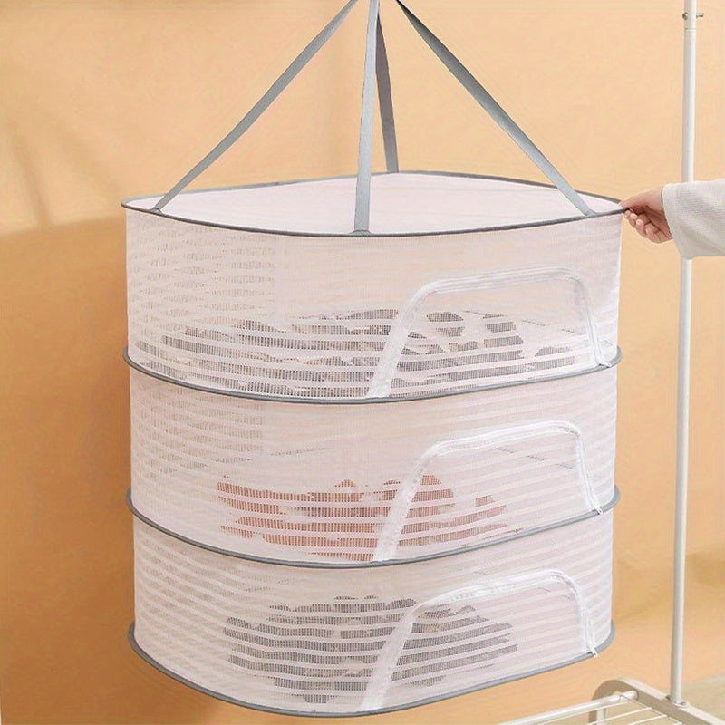 Foldable 2/3 Layer Mesh Drying Rack for Herbs, Clothes, And More - Includes Hooks And Zippers, Ideal for Drying Fish, Buds, Fruits, Hydroponic Flowers, Vegetables, And Dolls (Single Pack), Drying Racks