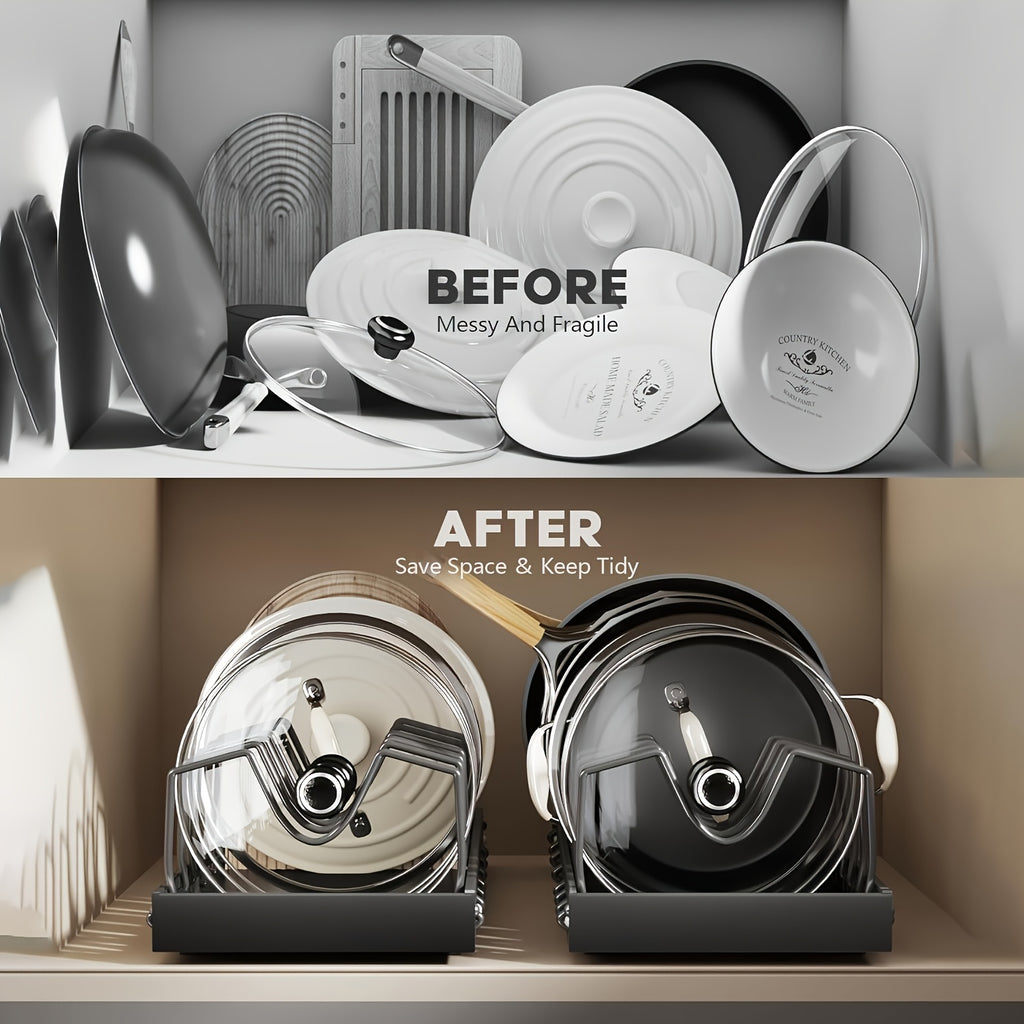 [Kitchen Accessories] 1/2Pcs Cabinet Pull-Out Pot Rack, A Sliding Pot Lid Holder And Flat Pan Holder For The Kitchen, A Sliding Storage Box Within The Cabinet, Suitable For Storing Pot Lids, Baking Utensils, And Plates. 8/16 Adjustable Dividers. Kitchen A
