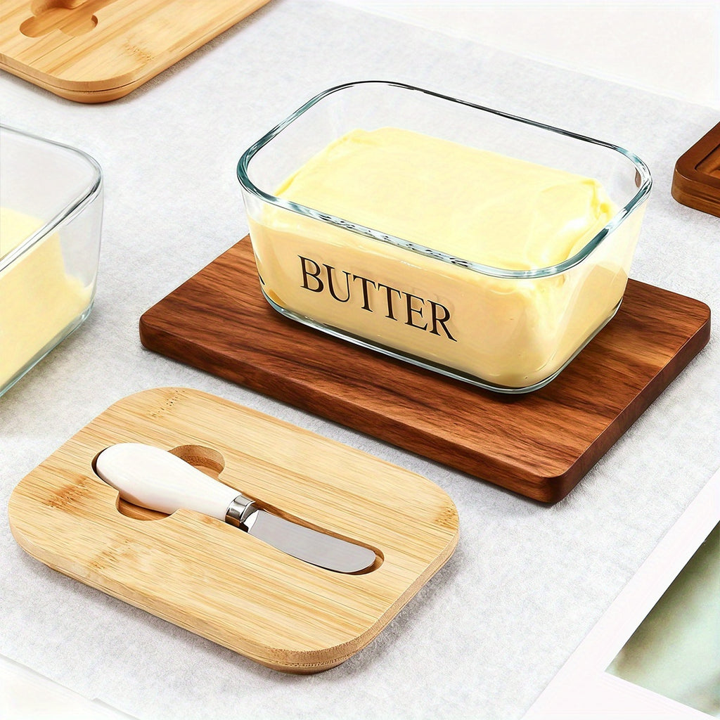 Large Glass Butter Dish with Lid Upgraded The Capacity to Holds 1lb of Butter Butter Keeper with Knife for Countertop and High-quality Seal Kitchen Decor and Gifts for Countertop and Refrigerator Door Shelf