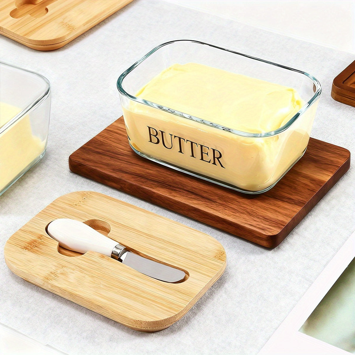Large Glass Butter Dish with Lid Upgraded The Capacity to Holds 1lb of Butter Butter Keeper with Knife for Countertop and High-quality Seal Kitchen Decor and Gifts for Countertop and Refrigerator Door Shelf