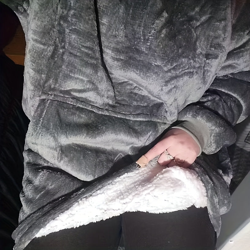 1pc Oversized Blanket Sportswear Super Soft And Warm Winter Giant Adult Wearable Blanket Hooded Jacket, Thick And Warm Hoodie Jacket Ultra Long Wearable Blanket Women'S Men'S Pocket Lazy Dress