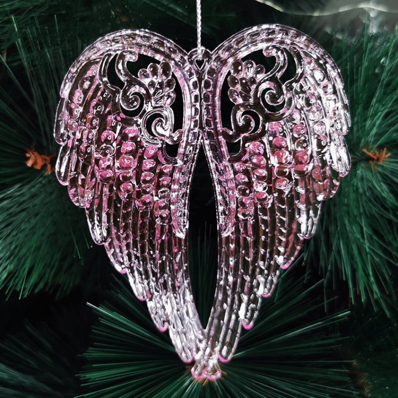 2D Flat, 5pcs Angel Wings Ornament Acrylic Crystal Tree Decorations Transparent Snowflake Ice Strip Bowknot Bird Pendants Accessories Handicraft Christmas Supplies For Home New Year Gift, Vintage Christmas Ornaments, Christmas Decorations Outdoor