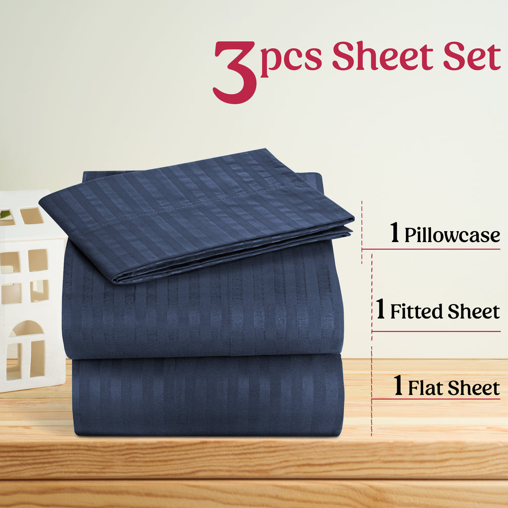 Lux Decor 4/3 Pieces Striped Bed Sheets Set - Hotel Luxury Sheets, Deep Pocket Up to 16 Inches, Extra Soft, Breathable Cooling Sheet & Pillowcases, Easy To Fit, Wrinkle Free, Fade & Stain Resistant Bedding Set