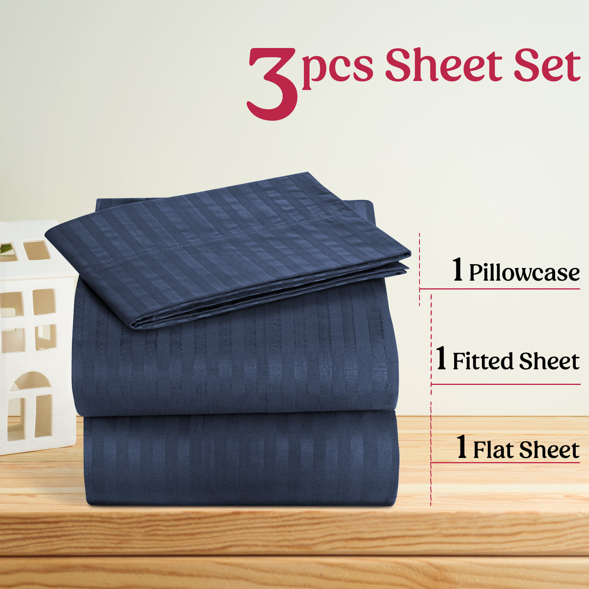 Lux Decor 4/3 Pieces Striped Bed Sheets Set - Hotel Luxury Sheets, Deep Pocket Up to 16 Inches, Extra Soft, Breathable Cooling Sheet & Pillowcases, Easy To Fit, Wrinkle Free, Fade & Stain Resistant Bedding Set
