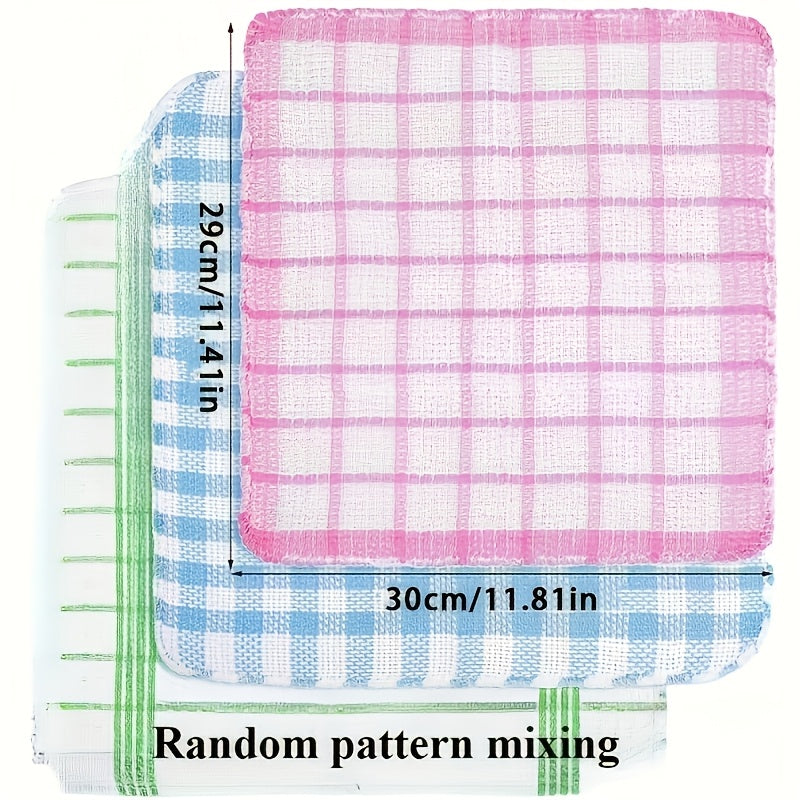 Kitchen Dish Cloths That Are Absorbent, Quick-Drying, And Resistant to Oil, Featuring a Soft And Durable Design with a Grid Pattern And Colorful Borders. Measuring 35Cm/13In Square, They Are Ideal for Home Use, Travel, Camping