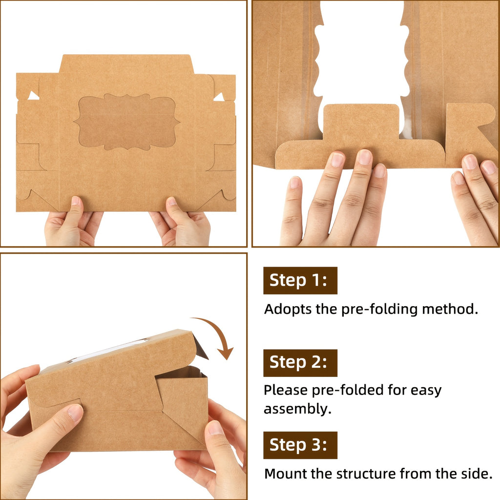 TOMNK 48pcs Cookie Boxes, Treat Boxes with Window, Cake Packaging Box, Bakery Brown/White Pastry Boxes, Caja De Galletas, Macaron Boxes, Dessert Storage Box, Kraft Cartons, for Birthday Party, Wedding, 8X6X2.5 in