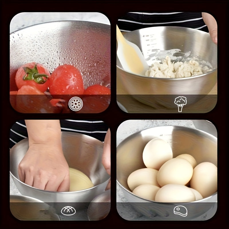[3pcs Stainless Steel Bowls] 3pcs Stainless Steel Cooking Mixing Bowls for Baking and Home Use, Thickening Mixing and Kneading Bowls, Suitable for Whisking, Salad Making, and Baking