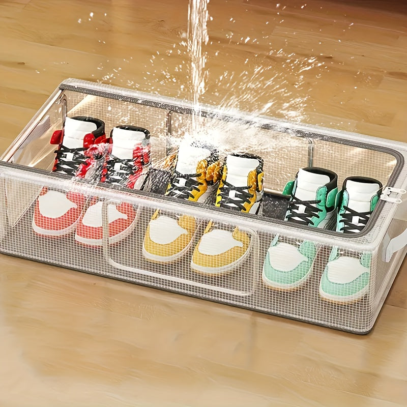 2 Transparent Shoe Storage Boxes, Easy Modern Style PVC Material, Rectangular with Steel Frame Support, with 2 Openable Transparent Windows, Space-Saving Foldable Shoe Rack, Suitable for Home Dormitory Shoe Organization, Under The Bed Storage Box