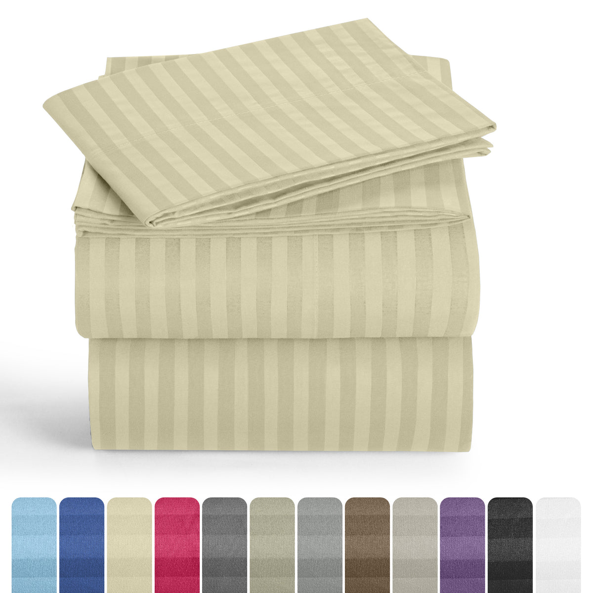 Lux Decor 4/3 Pieces Striped Bed Sheets Set - Hotel Luxury Sheets, Deep Pocket Up to 16 Inches, Extra Soft, Breathable Cooling Sheet & Pillowcases, Easy To Fit, Wrinkle Free, Fade & Stain Resistant Bedding Set