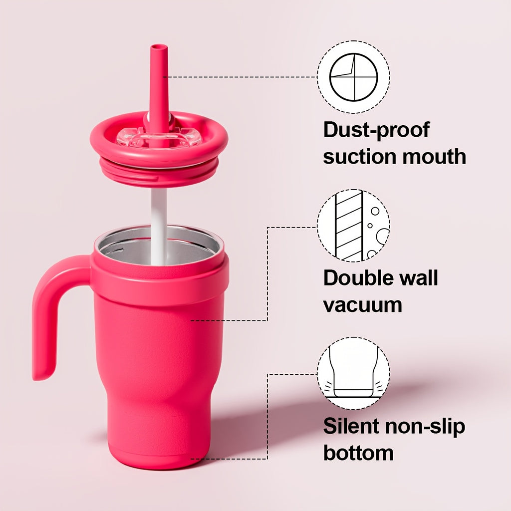 14oz Tumbler with Handle, Insulated Water Bottle with Straw And 2in 1 Lid, Stainless Steel Cup Travel Coffee Mug for Sports Office Gym Kitchen, Free Stickers