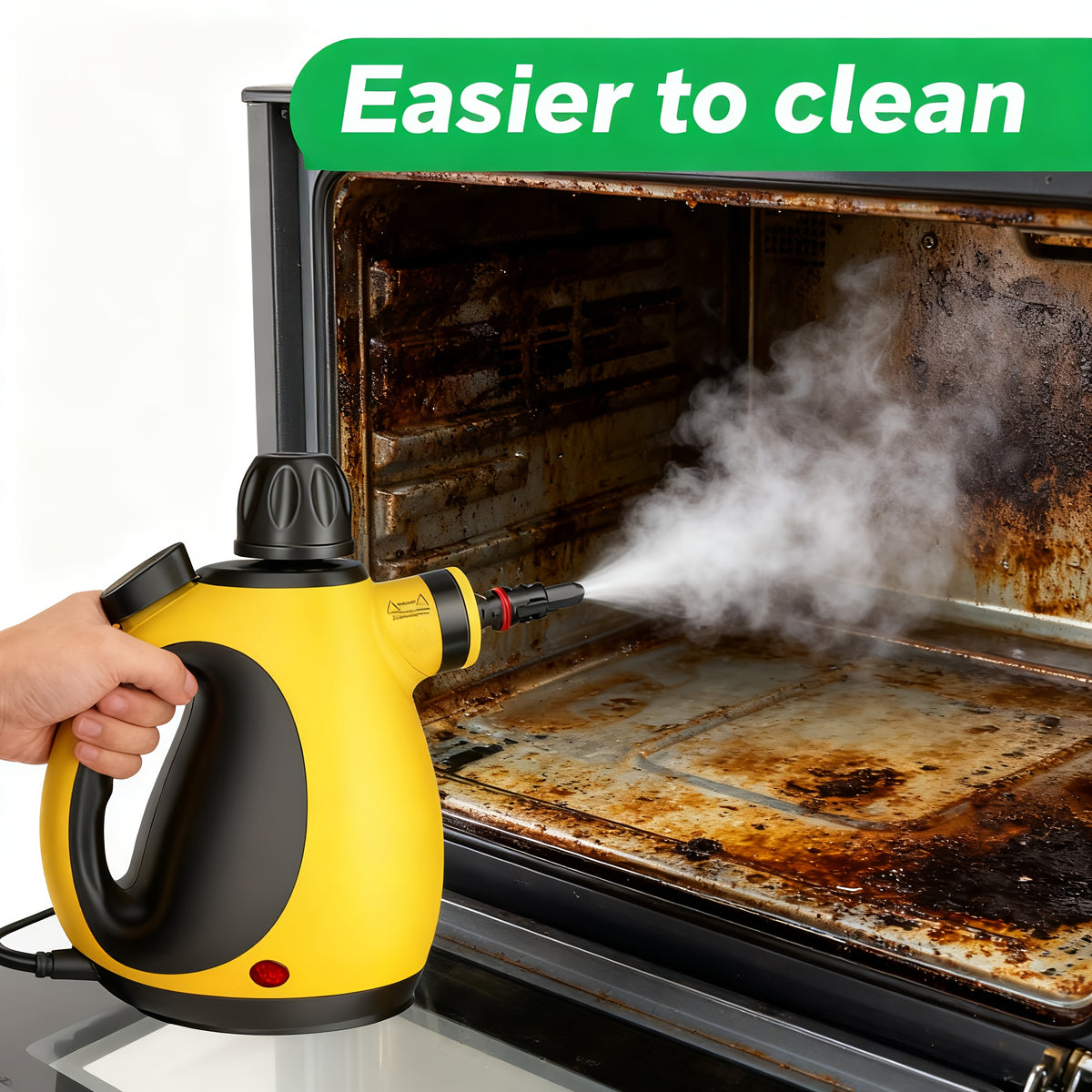1pc 1050W Handheld Steam Cleaner | 12 Brush Heads, Fast Heat-Up, Chemical Free, Lightweight & Portable, Large 11.83oz Water Tank, Metal & Plastic, Plug, Safety Lock for Home, Car, Floor, Furniture