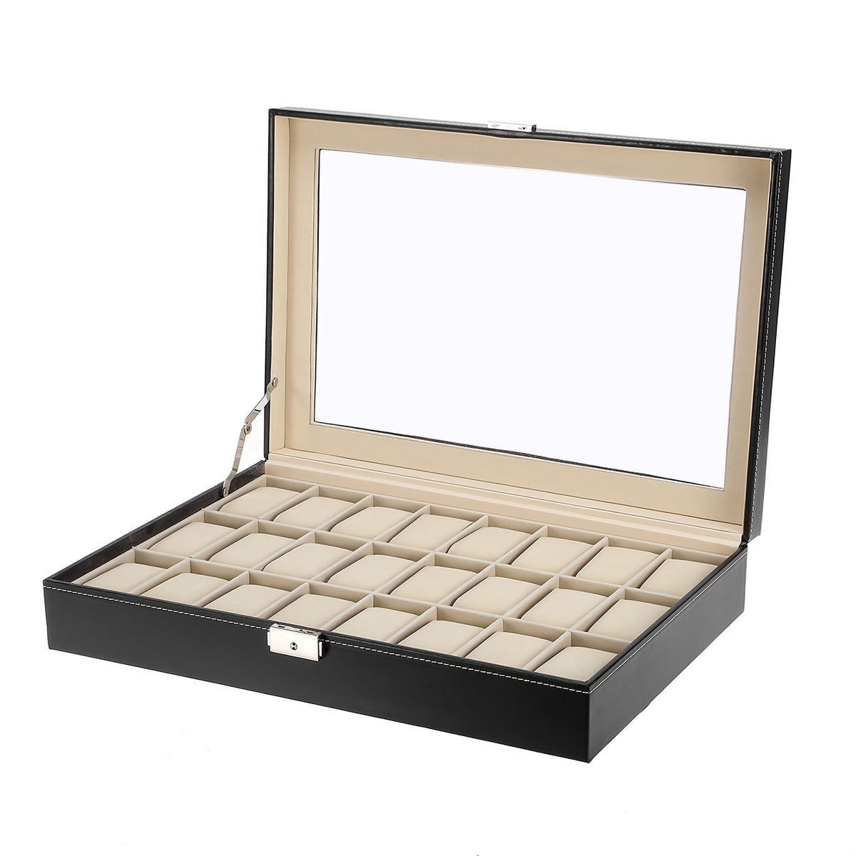 Watch Box, 24 Slots Watch Case, Watch Box Organizer Jewelry Storage with Large Glass Lid, Watch Display Case, Watch Box for Men & Women, Decorative Jewelry Boxes
