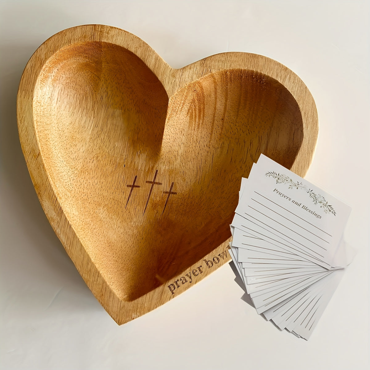 Heart Shaped Wooden Prayer Bowl | Christian Gift for Women, Religious Home Decor, Thoughtful Congregation Gift, Natural Wood Grain Design, Spiritual Home Decor | Heart Shaped Design | Smooth Wooden Surface, Let'S Pray Together (Non-Food Contact)