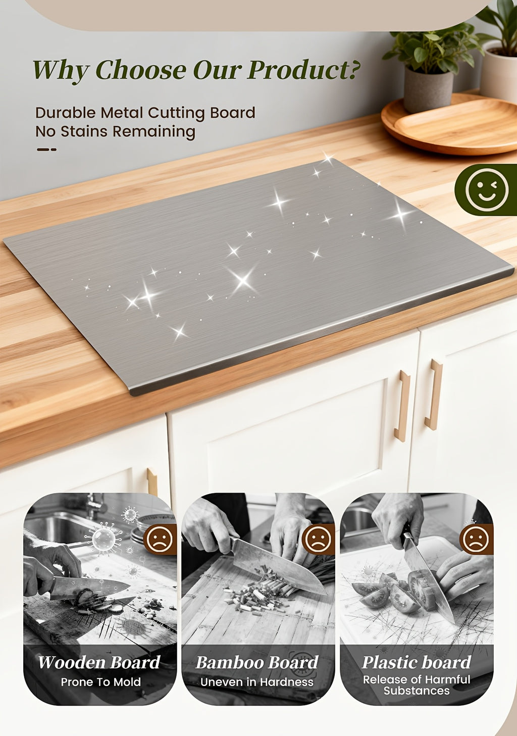 304 Stainless Steel Cutting Board Butcher Block Household Rolling Board Kitchen Supplies