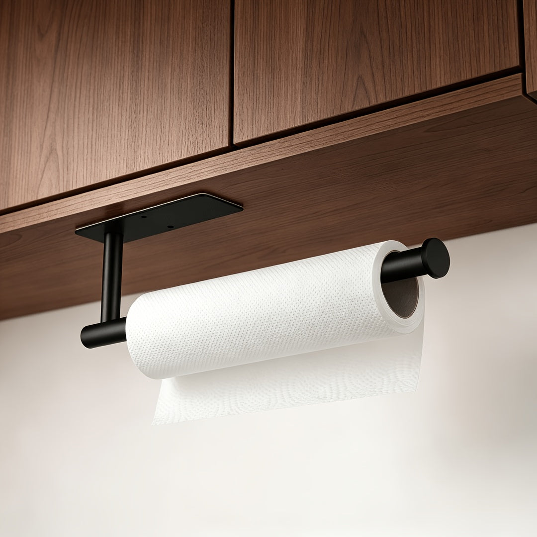 Under Cabinet Paper Towel Holder, SUS304 Stainless Steel Wall Mounted Roll Rack with Adhesive or Screw Installation in Gold Silver or Black