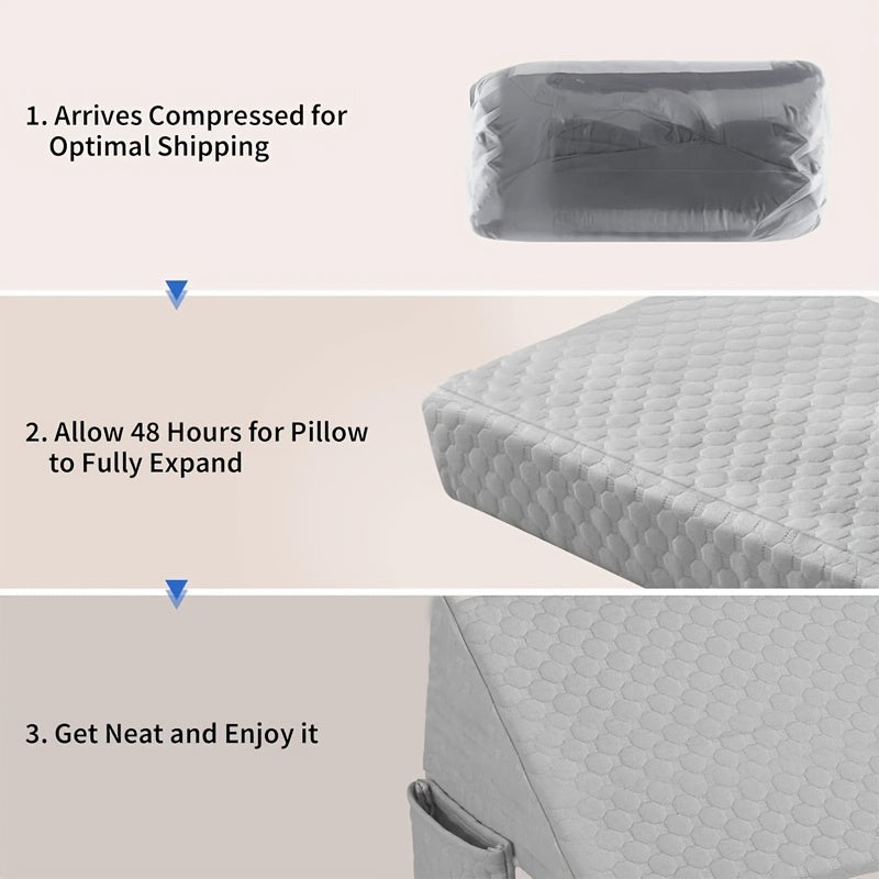 Mattress Gap Filler Pillow with Removable Cover, Triangular Headboard Bed Wedge in White or Grey for Twin, Full, Queen and King Bedrooms